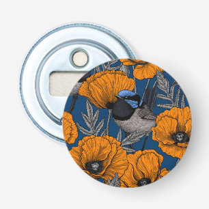 Mierkannen en oranje papaverbloemen button flesopener
