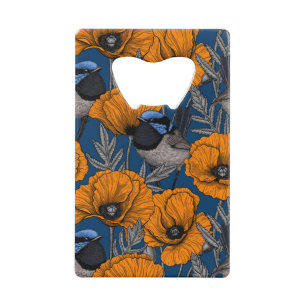 Mierkannen en oranje papaverbloemen creditkaart flessenopener