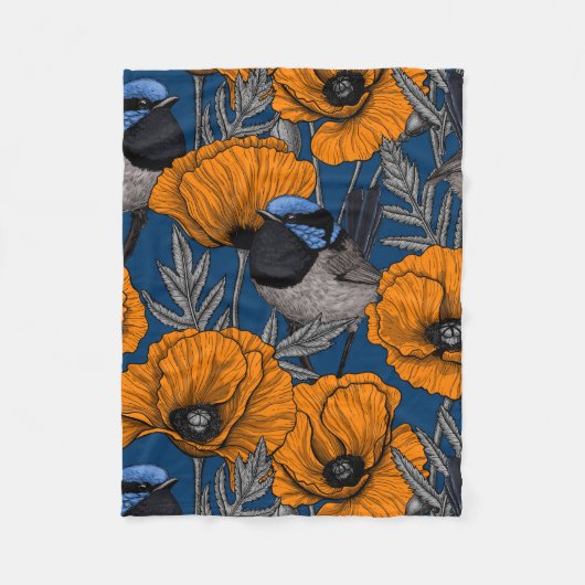 Mierkannen en oranje papaverbloemen fleece deken (Voorkant)