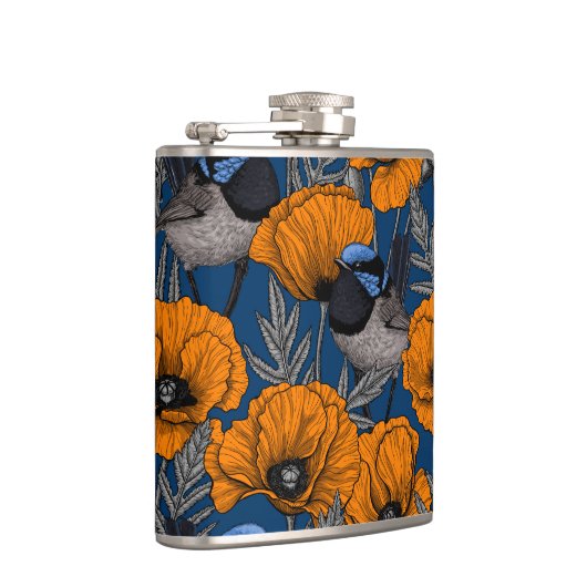 Mierkannen en oranje papaverbloemen heupfles (Rechts)