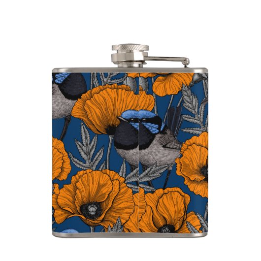 Mierkannen en oranje papaverbloemen heupfles (Achterkant)