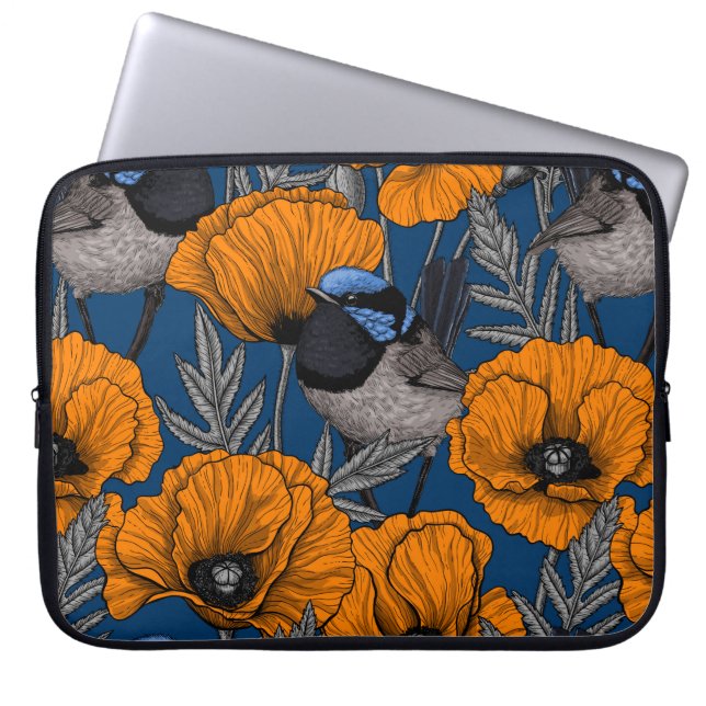 Mierkannen en oranje papaverbloemen laptop sleeve (Voorkant)