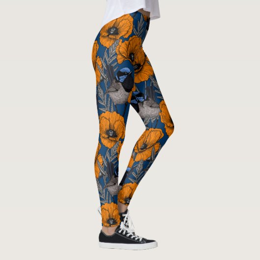 Mierkannen en oranje papaverbloemen leggings (Rechts)
