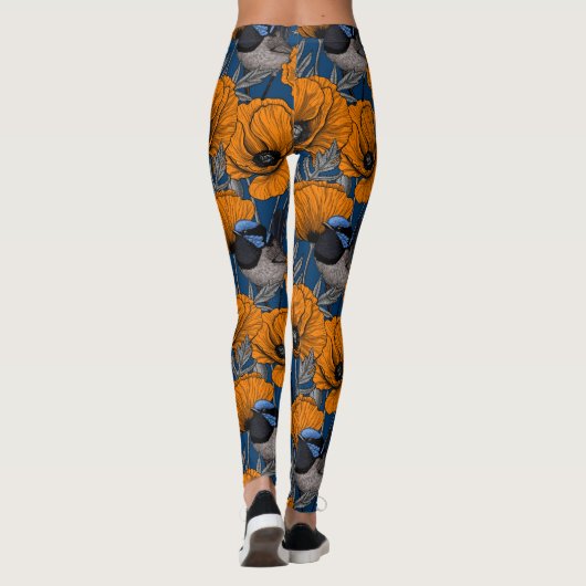 Mierkannen en oranje papaverbloemen leggings (Achterkant)