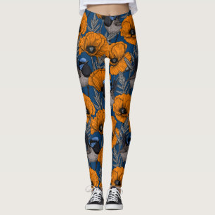 Mierkannen en oranje papaverbloemen leggings