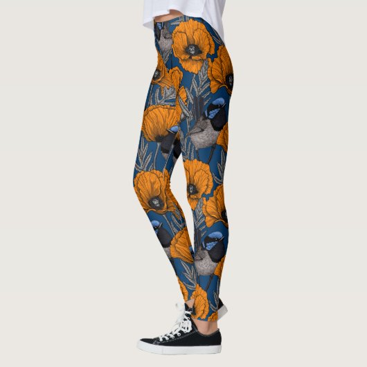 Mierkannen en oranje papaverbloemen leggings (Links)