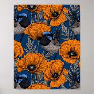 Mierkannen en oranje papaverbloemen poster