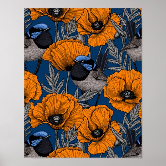Mierkannen en oranje papaverbloemen poster (Voorkant)