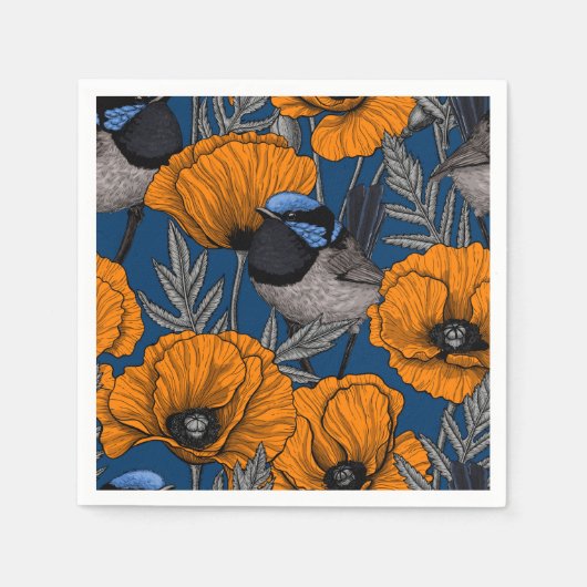 Mierkannen en oranje papaverbloemen servet (Voorkant)