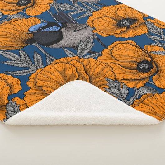 Mierkannen en oranje papaverbloemen sherpa deken (3/4)