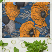 Mierkannen en oranje papaverbloemen theedoek (Gevouwen)