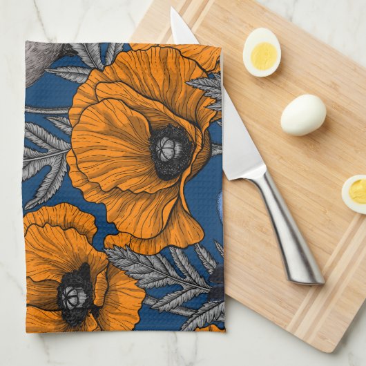 Mierkannen en oranje papaverbloemen theedoek (Quarter Fold)