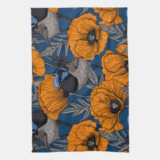 Mierkannen en oranje papaverbloemen theedoek (Verticaal)