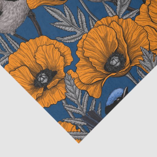 Mierkannen en oranje papaverbloemen tissuepapier (Detail)