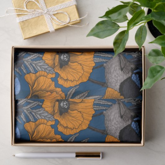 Mierkannen en oranje papaverbloemen tissuepapier (Geschenk)