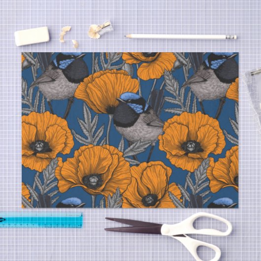 Mierkannen en oranje papaverbloemen tissuepapier (Craft)