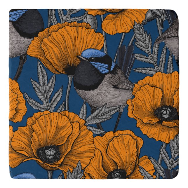 Mierkannen en oranje papaverbloemen trivet (Voorkant)