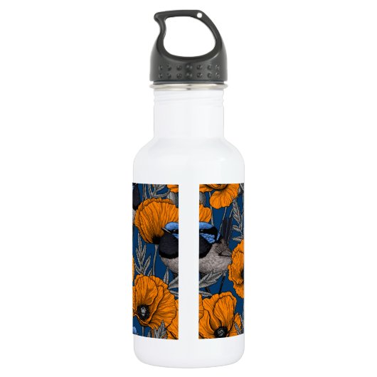 Mierkannen en oranje papaverbloemen waterfles  (Achterkant)