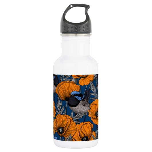 Mierkannen en oranje papaverbloemen waterfles  (Voorkant)