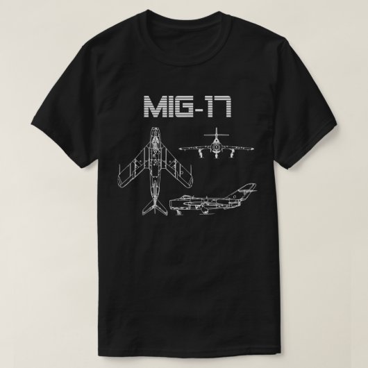 Mig-17 Sovjet Plane Warbird Blueprint Schematics D T-shirt (Design voorkant)