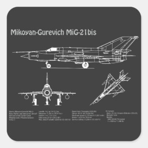 MiG-21 bis - Plannen voor de Blauwdruk van een vli Vierkante Sticker