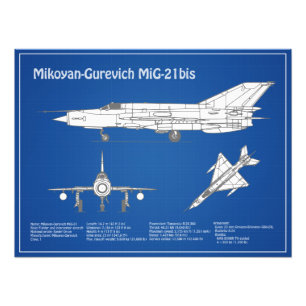 MiG-21 bis - Plannen voor vliegtuigblauwdruk ABD Foto Afdruk