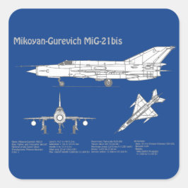 MiG-21 bis - Plannen voor vliegtuigblauwdruk ABD Vierkante Sticker