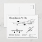 MiG-21 bis - Vliegtuigblauwdruk plannen BD Briefkaart (Voorkant / Achterkant)