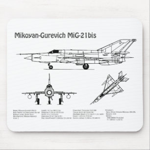 MiG-21 bis - Vliegtuigblauwdruk plannen BD Muismat