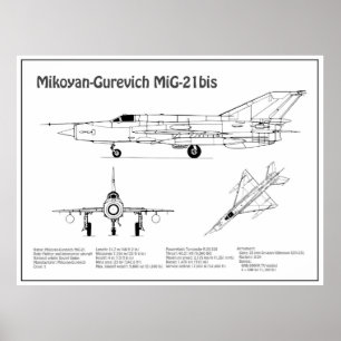 MiG-21 bis - Vliegtuigblauwdruk plannen BD Poster