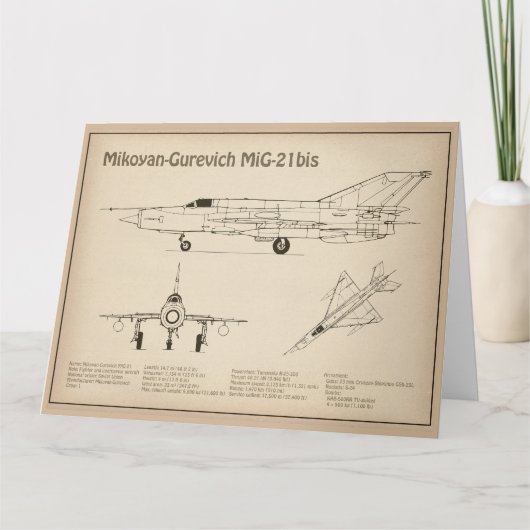 MiG-21 bis - Vliegtuigblauwdruk Plannen SD Bedankkaart (Voorkant)
