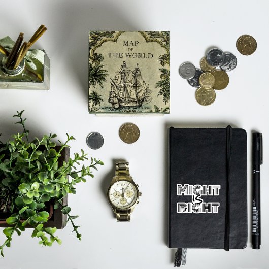 Might is rechts motivatie witte zwarte sticker