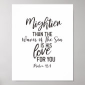 Mightier dan de Waves Bijbel Verse Wall Art zwart Poster (Voorkant)