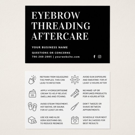 Mighty Black Eyebrow Threading Aftercare Kaart (Voorkant /achterkant)