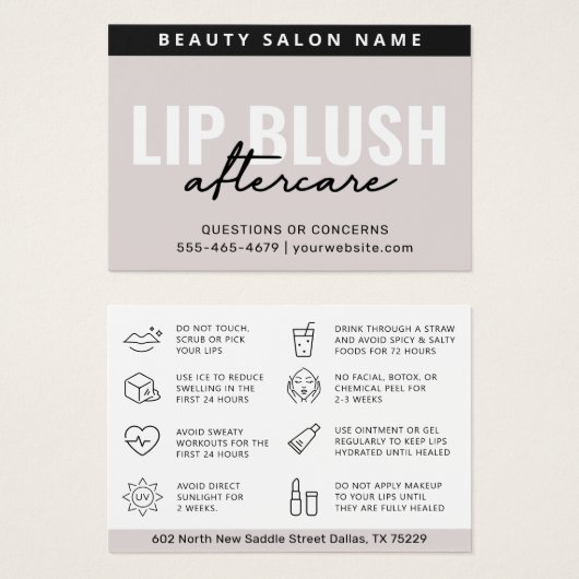 Mighty Cream Lip Blush After Care Instruction Kaar Visitekaartje (Voorkant /achterkant)