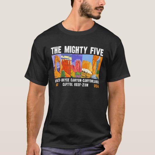 Mighty Five Utah National Parks Distress  T-shirt (Voorkant)