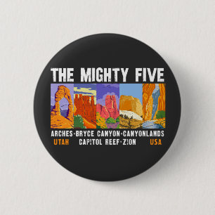 Mighty Five Utah National Parks List  Ronde Button 5,7 Cm