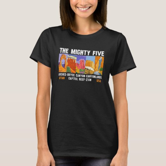 Mighty Five Utah National Parks List T-shirt (Voorkant)