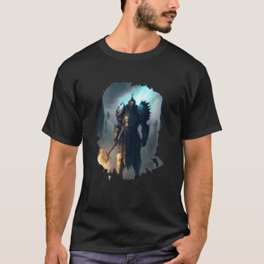 Mighty knight in armor with fire sword t-shirt (Voorkant)