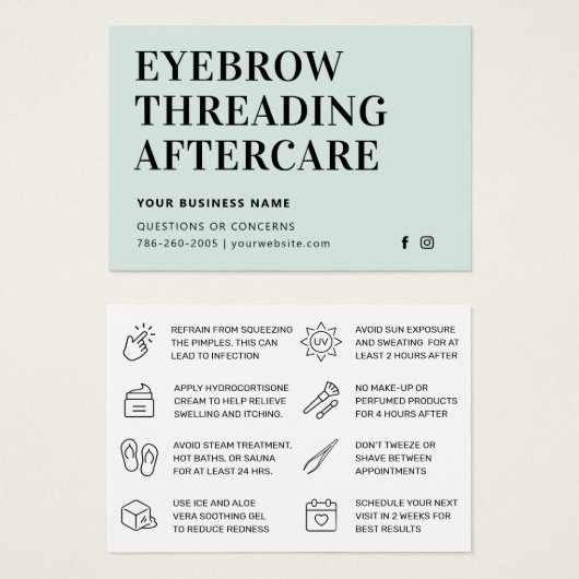 Mighty Mint Eyebrow Threading Aftercare Kaart (Voorkant /achterkant)