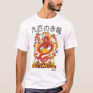 Mighty Nine Red Dragons voor witte kleur T-shirt