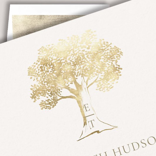 Mighty Oak Faux Gold Monogrammen Formele bruiloft Kaart