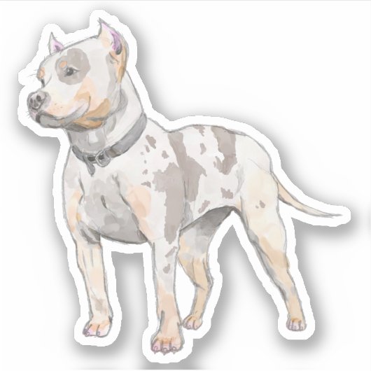 Mighty Pitbull Dog Waterverf Schets Kunst Sticker (Voorkant)