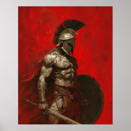 Mighty Spartan Warrior Holding Sword and Shield Po Poster