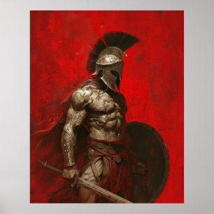 Mighty Spartan Warrior Holding Sword and Shield Po Poster