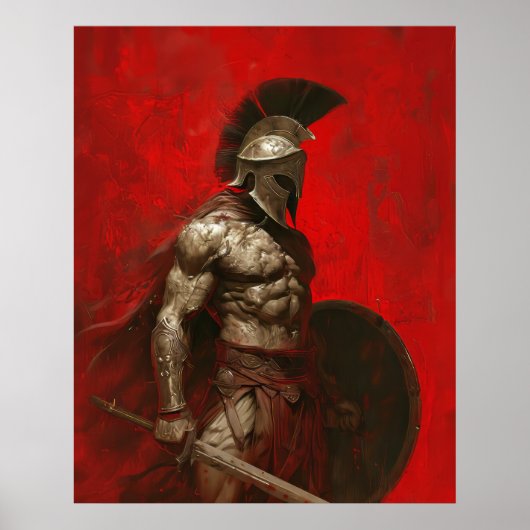 Mighty Spartan Warrior Holding Sword and Shield Po Poster (Voorkant)