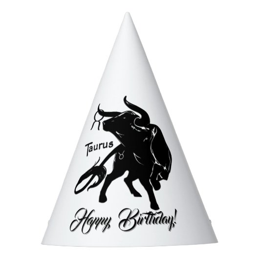 Mighty Taurus de Bull Zodiac Happy Birthday Feesthoedjes (Voorkant)