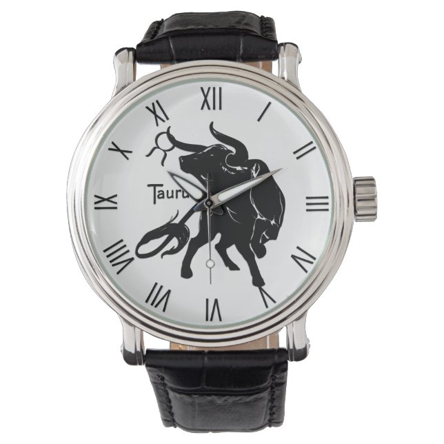 Mighty Taurus de Bull Zodiac Roman Numerals Horloge (Voorkant)