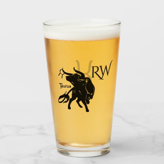Mighty Taurus the Bull Zodiac Monogram Glas (Voorkant gevuld)