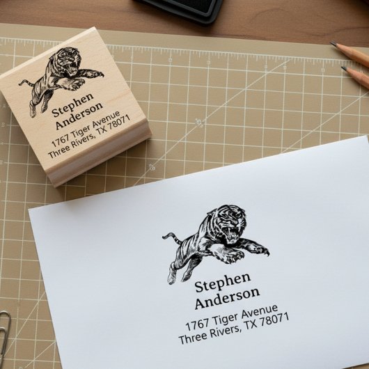 Mighty Tiger Return Address Stamp Rubberstempel